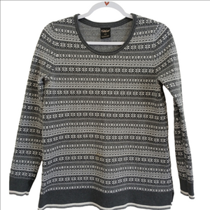 FARWEST Fair Isles Nordic Knit Design Scoop  Neck Cotton Blend Pullover  Sz M